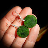 Nephrite Jade / Greenstone Disk Hook Earrings