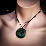 NZ Greenstone Pounamu Notched Koru Pendant Necklace (N905)