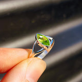 (Q) Solid 925 Sterling Silver & Natural Peridot Marquise Cut Solitaire Ring