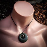 NZ Greenstone Pounamu Round Koru Pendant Necklace (N871)