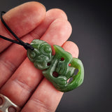 Natural Jade Hei Tiki Pendant Necklace (N2142)