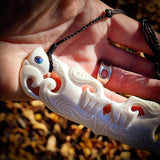 XL Double Manaia Bone Carving Pendant Necklace