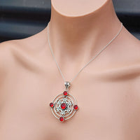 Solid Sterling Silver & Natural Garnet Handmade Pendant Necklace