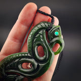 Natural Jade XL Double Sided Double Manaia Pendant Necklace (N2221)