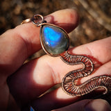 Handmade Copper & Natural Labradorite Snake Wire Wrap Necklace