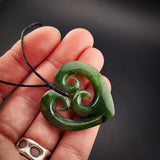 Natural Jade Triple Koru Heart Pendant Necklace (N2174)