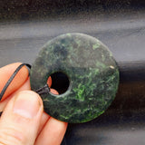 NZ Greenstone Pounamu Disk Pendant Necklace (N419)