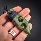 Natural Jade Double Koru Toki Pendant Necklace (N2163)