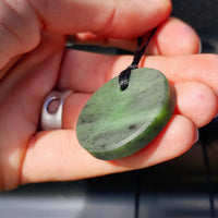 NZ Greenstone Pounamu Disk Pendant Necklace (N308)