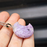 Natural Lepidolite Moon Pendant Necklace