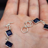 Solid Sterling Silver & Natural Blue Topaz & Sapphire Handmade Chain Bracelet