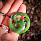 NZ Greenstone Pounamu Triple Koru Pendant Necklace (N1030)