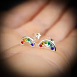 Childrens 925 Sterling Silver & Rainbow CZ Stud Earrings