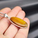 Silver Plated & Natural Tiger Eye Handmade Oval Pendant & Chain Necklace (30X17)