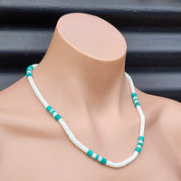 Natural White Shell & Turquoise Stone Surfer Choker Necklace