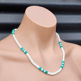 Natural White Shell & Turquoise Stone Surfer Choker Necklace