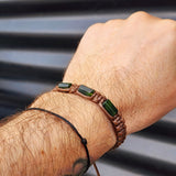 Natural Dark Nephrite Greenstone Cylinder Macrame Bracelet (BROWN)
