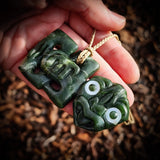 Nephrite Jade Tiki Pendant Necklace - NZ Maori Inspired (N865)