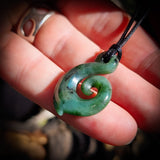 NZ Greenstone Pounamu Koru Twist Pendant Necklace (N808)
