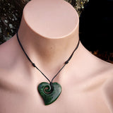NZ Greenstone Pounamu Koru Heart Pendant Necklace (N880)