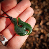NZ Greenstone Pounamu Hook Pendant Necklace (N906)