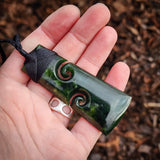 NZ Greenstone Pounamu Double Koru Toki Pendant Necklace (N921)