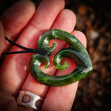 Natural Nephrite Jade Triple Koru Heart Pendant Necklace (N1063)
