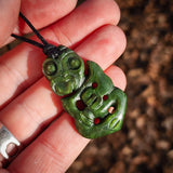 NZ Greenstone Pounamu Tiki Pendant Necklace (N1001)