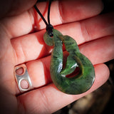NZ Greenstone Pounamu Whale Tail Pendant Necklace (N812)