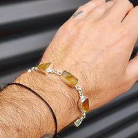 Solid Sterling Silver & Natural Raw Citrine Stone Handmade Chain Bracelet