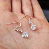 Clear CZ & Solid 925 Sterling Silver Hanging Diamond Earrings