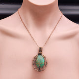 Handmade Copper & Natural Chrysoprase Wire Wrap Tree Necklace