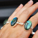 Solid Sterling Silver & Natural Labradorite Handmade Chain Bracelet