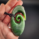 Natural Jade XL Wide Koru Pendant Necklace (N2132)
