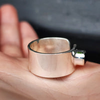 (R) Solid Sterling Silver & Blue Sapphire Handmade Wide Band Ring
