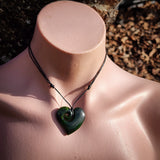 NZ Greenstone Pounamu Koru Heart Pendant Necklace (N952)