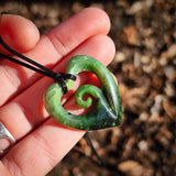 Natural Jade Koru Heart Pendant Necklace (N1124)
