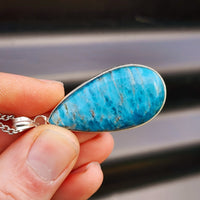Silver Plated Natural Apatite Handmade Pear Shaped Necklace (30X37)