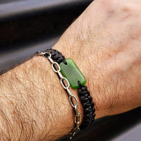 Natural Greenstone One Off Macrame Bracelet (1A3-783)