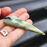 NZ Greenstone Pounamu Tooth Pendant Necklace (N374)
