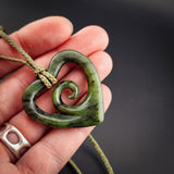 Natural Jade Koru Heart Pendant Necklace (N2167)