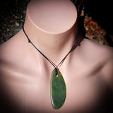 NZ Greenstone Pounamu Freeform Drop Pendant Necklace (N742)