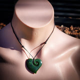 NZ Greenstone Pounamu Koru Heart Pendant Necklace (N861)