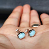Natural Larimar & Solid 925 Sterling Silver Round Stud Earrings