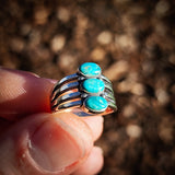 CLEARANCE (M) Solid 925 Sterling Silver & Natural Turquoise 3 Setting Cage Ring