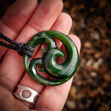 NZ Greenstone Pounamu Triple Koru Pendant Necklace (N879)