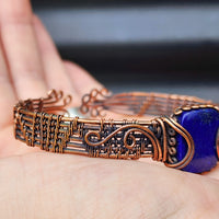 Handmade Copper & Natural Lapis Lazuli Wrap Cuff Bracelet