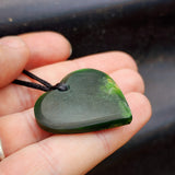 NZ Greenstone Pounamu Marsden Flower Heart Pendant Necklace (N474)