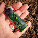 NZ Greenstone Pounamu Double Koru Toki Pendant Necklace (N971)