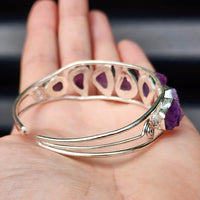 Solid Sterling Silver & Natural Raw Amethyst Handmade Cuff Bracelet